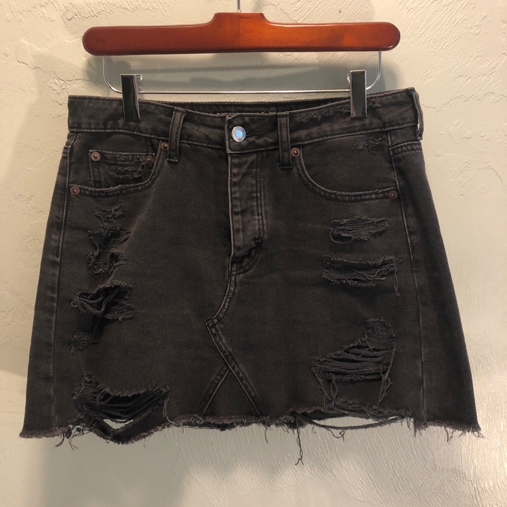 BLACK JEAN SKIRT- distressed to perfection.